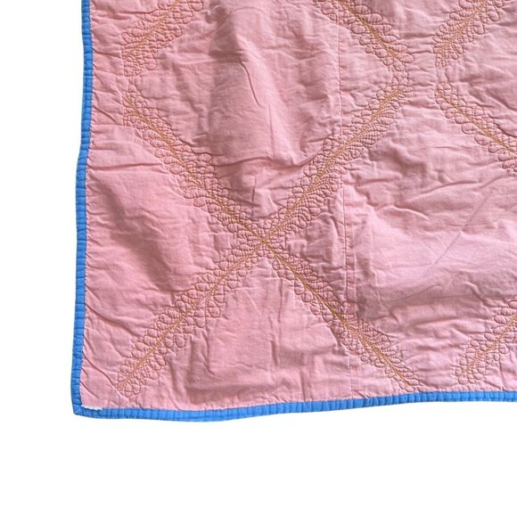 Vintage Baby Quilt Blanket Animals Blue Frog Turtle 53 1/2 x 51 Handmade Cover - Picture 9 of 14